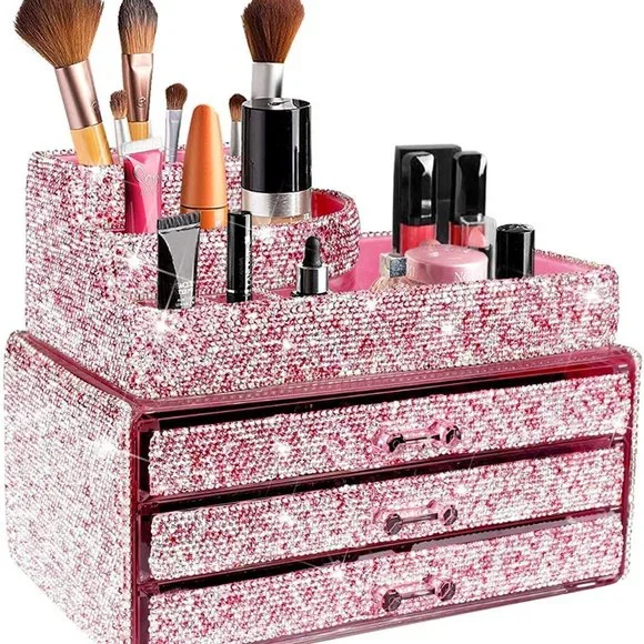NWT Sparkling Bling Swarovski Crystal Rhinestone Cosmetic Organizer Jewe…